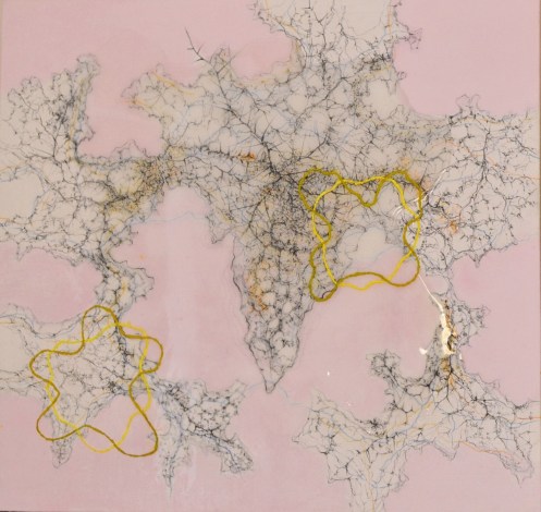 Difficult summertime stories (2016), pencils, oil, liquid glass on canvas, 55x45 cm