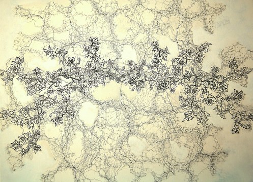 Spring landscape, pencils, ink on canvas