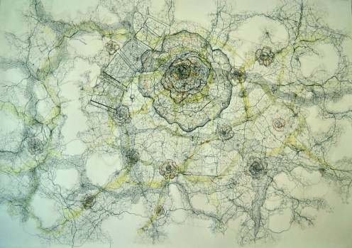 Web Love, pencils, resin, on paper, 115 x 165 cm.