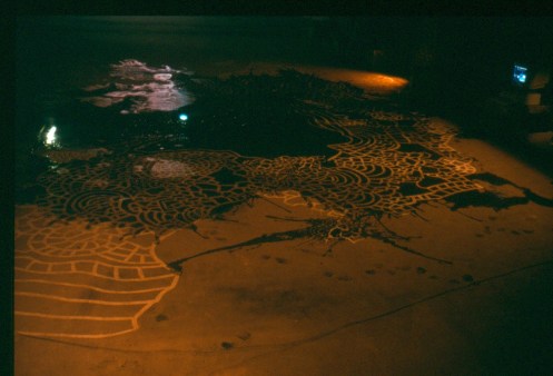 Water II, floor painting, sound, water, Bishopsgate, London 2002