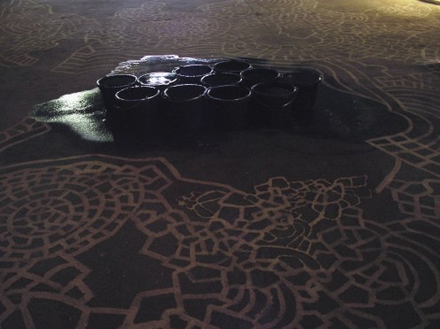 Water II, floor painting, sound, water, Bishopsgate, London 2002