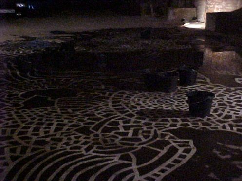 Water II, floor painting, sound, water, Bishopsgate, London 2002