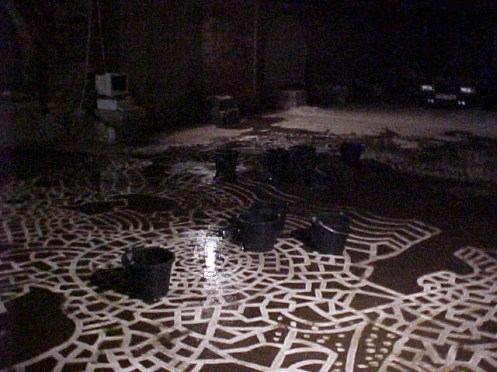 Water II, floor painting, sound, water, Bishopsgate, London 2002